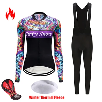 Pro Ciclism de Îmbrăcăminte de Iarnă pentru Femei Set Thermal Fleece Biciclete Jersey Kit de sex Feminin Triatlon Costum de Haine Biciclete Uniformă Mtb Maillot
