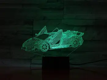 Cursa de masini Sport 3D Lampă Lumina de Noapte LED-uri Bec USB Multicolor Vacanță Cadouri de Craciun Pentru Copii Atinge Senor Copil Jucărie Baterie AA