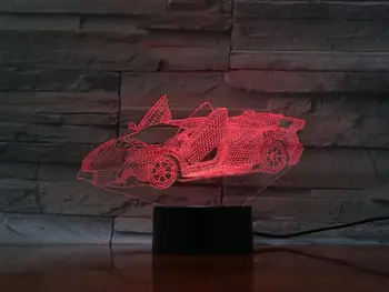 Cursa de masini Sport 3D Lampă Lumina de Noapte LED-uri Bec USB Multicolor Vacanță Cadouri de Craciun Pentru Copii Atinge Senor Copil Jucărie Baterie AA