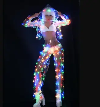 Femei Multi-color cu LED-uri lumini de Performanță Haine Festival de Muzica Cantareata Dansatoare Echipa de DJ Disco Costum Sexy CONDUS Perspectivă Costum
