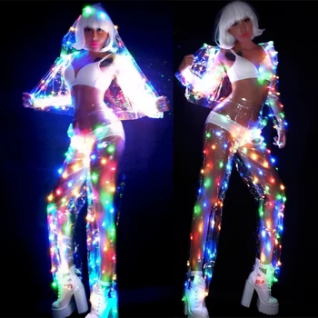 Femei Multi-color cu LED-uri lumini de Performanță Haine Festival de Muzica Cantareata Dansatoare Echipa de DJ Disco Costum Sexy CONDUS Perspectivă Costum