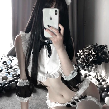 Sexy Cosplay Drăguț Lolita Anime Joc De Rol Scurt Costum Costum De Menajera Fata Bunny Dantela Femei Babydoll Set Nou Produs