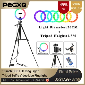 10 inch LED-uri RGB de Lumină Inel Cu Trepied Selfie Colorate Fotografie Lumini pentru Studio Vlogging YouTube Scurt Video Live Ringlight