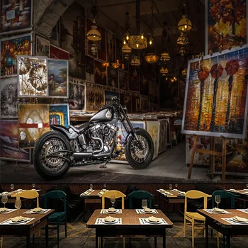Custom Auto-Adeziv Tapet Europeană Stil Retro Street View Motocicleta Picturi Murale Restaurant Cafenea De Fundal De Decor De Perete Autocolante