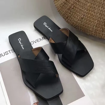 Casă de vară Papuci Pentru Femei Retro din Piele PU Eco Flip Flops în aer liber sandale Papuci de Moda Femeie Diapozitive Pantofi