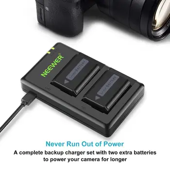 Neewer NP-FW50 Acumulator Camera Încărcător, Set Cu Baterie de Caz Potrivit Pentru Sony (2-Pack, Port Micro USB, 1100mAh)