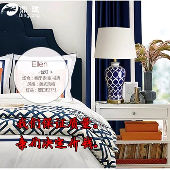 TUDA Transport Gratuit Stil Chinezesc Masă Lampă de Mână-pictat Albastru Grila Ceramica Lampă de Masă Pentru Hotel Foaier Dormitor Noptieră Lampa E27
