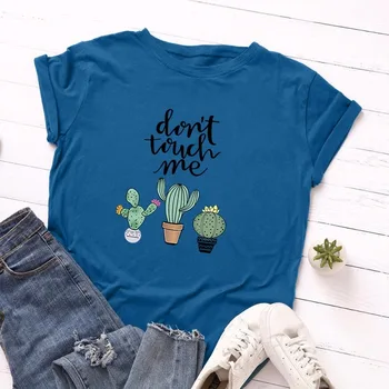JCGO de Vara din Bumbac pentru Femei T Shirt 5XL Plus Dimensiune Cactus nu Mă Atinge Maneci Scurte Femeie Teuri de Top Casual, O-Gât de sex Feminin tricouri