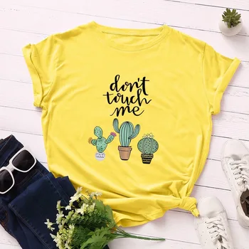 JCGO de Vara din Bumbac pentru Femei T Shirt 5XL Plus Dimensiune Cactus nu Mă Atinge Maneci Scurte Femeie Teuri de Top Casual, O-Gât de sex Feminin tricouri