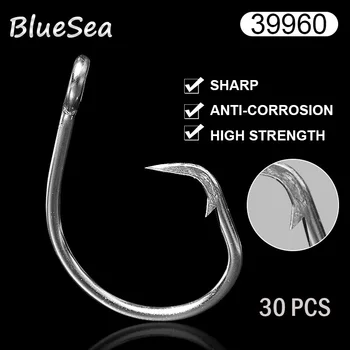 BlueSea 39960 8/0-14/0 30 Buc/Pachet Din Oțel Inoxidabil Ton Cerc Cârlige De Pește Pește Joc Mare De Ton Cerc Momeala Carlige