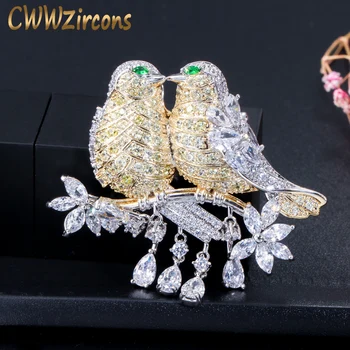 CWWZircons Elegant Cubic Zirconia de Aur și Argint de Culoare Norocos Pasăre Drăguț de Sârmă Broșe Pin pentru Femei Bijuterii Accesorii BH007