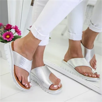 Vara Femei Papuci de casă Solidă Plat Unic Casual Confortabil Deget Mare Picior Plaja Doamnelor Sandale Platforma Pantofi Ortopedici