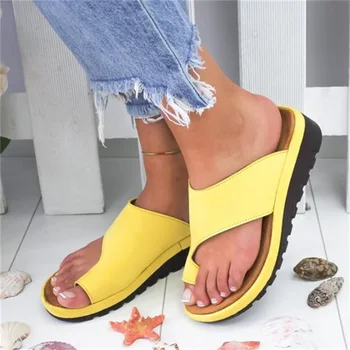 Vara Femei Papuci de casă Solidă Plat Unic Casual Confortabil Deget Mare Picior Plaja Doamnelor Sandale Platforma Pantofi Ortopedici