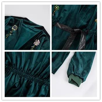 Marea BRITANIE Iarna Nou Stil ștrasuri din Mărgele de Lux Cardigan Jachete 2020 Maneca Lunga Verde / Negru Flori de Primăvară Catifea cu Margele Jacheta Femei Y266