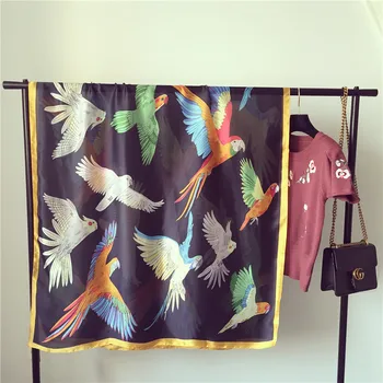 Visual Axe De Lux Inel Eșarfe Femei Brand Păsări Drăguț De Imprimare De Mătase Pură Eșarfă Infinit Snood Foulard 2020