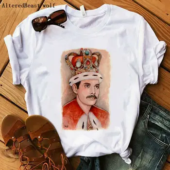 Queen Freddie Mercury Muzică Tipărite modă T-shirt Casual pentru Femei Maneci Scurte de sex feminin o de gât Tricou Hip Hop Teuri Topuri Streetwear