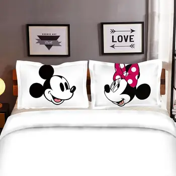 Mickey Minnie Mouse 3D Imprimate Seturi de lenjerie de Pat pentru Adulti Twin Plin Regina King Size Alb Negru Dormitor Decor Carpetă Acopere Stabilit