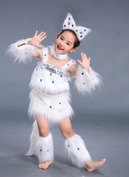 Carnaval De Halloween Petrecere De Lux Pentru Copii Fete De Costume Cosplay Animal Moale Pisica Kitty Haine Seta Scena De Dans Uzura Haine