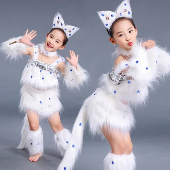 Carnaval De Halloween Petrecere De Lux Pentru Copii Fete De Costume Cosplay Animal Moale Pisica Kitty Haine Seta Scena De Dans Uzura Haine
