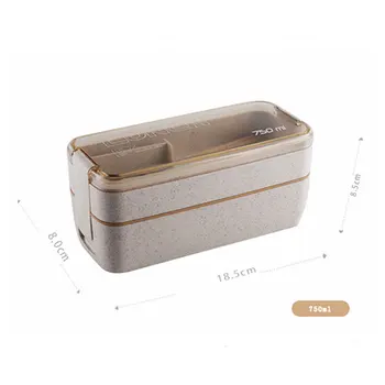 750ml Sănătos Material cu 2 Straturi de masa de Prânz Caseta de Paie de Grâu Cutii Bento cuptor cu Microunde, Vesela Alimentare Container de Depozitare Lunchbox