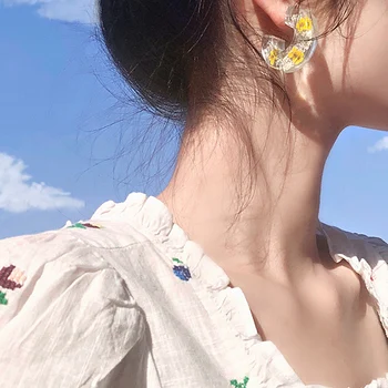 AENSOA Nou coreean de Flori Uscate Rășină Transparentă Hoop Cercei pentru Femei 2020 Unic C Forma Declarație Cercei Moda Bijuterii