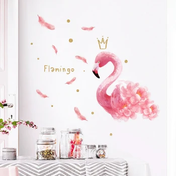 Pictate manual flamingo roz autocolant de perete cu pene coroana fata de camera de decorare dormitor decor acasă living decor decor de perete