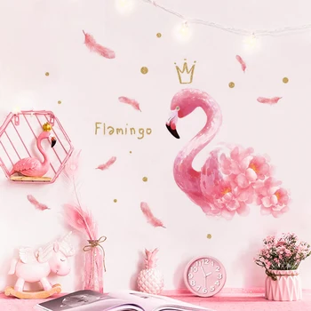 Pictate manual flamingo roz autocolant de perete cu pene coroana fata de camera de decorare dormitor decor acasă living decor decor de perete