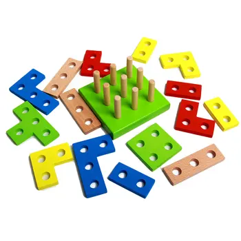 Dezvoltarea creierului Jucarii Montessori Meci Jucărie Geometrice Sortare Bord Blocuri de Lemn pentru Copii Jucarii Educative Blocuri MD3044H