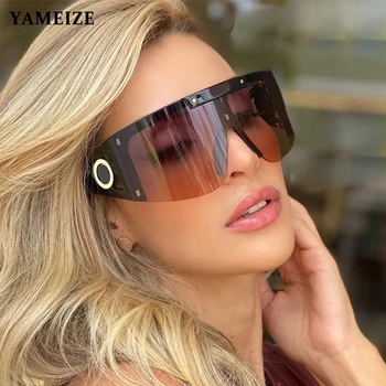 YAMEIZE Supradimensionat ochelari de Soare Femei Bărbați Vintage Nit Ochelari de Soare Steampunk Sticlă Plană Superioară ochelari de Soare Sport de Conducere Ochelari Gafas