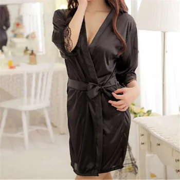 Noul Negru Chinezesc Femei Faux Halat de Mătase Halat de Baie Fierbinte de Vânzare Kimono Yukata Halat de baie de Culoare Solidă Sleepwear