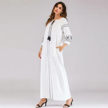 Femeia musulmană rochie lunga Femei 2019 Musulman Maneci Lungi Brodate Arabe Plus Szie Rochie Islam jilbab-ul Rochie Orientul Mijlociu Ramadan