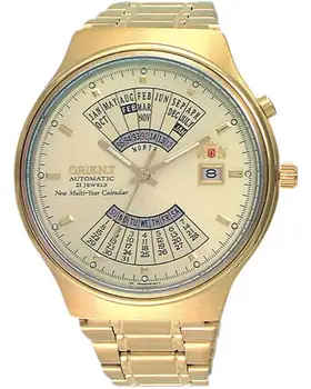 Auto bărbat ceas Orient multi ani FEU00008C Centura de Aur de oțel automat bărbați ceas de aur brățară din oțel Multi-ani'