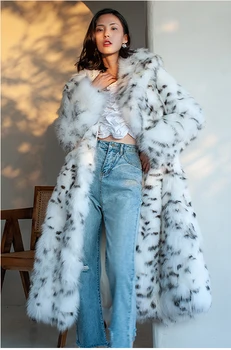 Fals haină de blană imitație haină de blană de vulpe la fața locului negru leopard print costum de timp Europene și Americane, plus-size cald iarna haina de blana