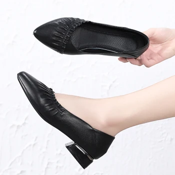 GKTINOO Brand de Pantofi Toc Gros Doamnelor Pompe din Piele a Subliniat Deget de la picior Colorate Toc Patrat de Partid Manual Pantofi Femei