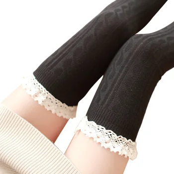 Stil Japonez Femei Dantelă Mai Sus De Genunchi Șosete Stil Preppy Bumbac Cu Dungi Negre Șosete Mari Combinație Arbitrară Drăguț Kawaii Șosete