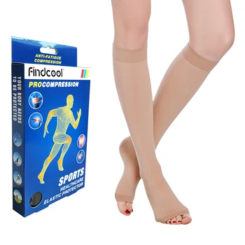 FINDCOOL Deget de la picior Deschis Genunchi Ridicat 20-30 mmHg Medicale Ciorapi de Compresie(1 pereche) Peste Genunchi