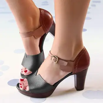Toc indesata Femei Sandale de Vara femei pantofi Curea Glezna Elegant Doamnelor Pantofi cu Toc din Piele Femei Sandale Pompe