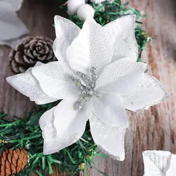 24pcs de Crăciun Floare de Simulare Aur Pulbere de Flori de Pom de Crăciun Decorare Flori Pulbere de Aur de Flori(argintiu, alb sau argintiu)