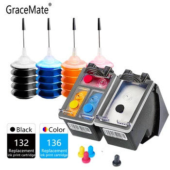 GraceMate Cartuș de Cerneală 132 136 Compatibil pentru HP Officejet 6213 Photosmart 2573 C3183 D5163 1513s Deskjet 5443 D4163 Printer