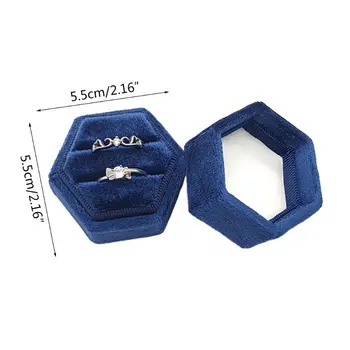 Hexagon Catifea Cutie de Inel Inel Dublu de Afișare Suport cu Capac Detașabil Cutie de Inel Suport de Stocare de Caz pentru Nunta Logodna