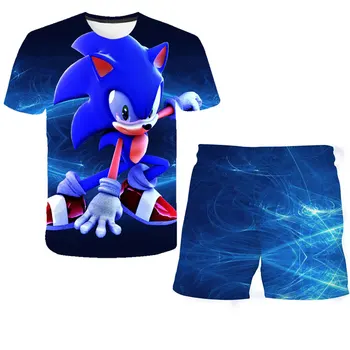 2020 nou Casual baietel de Vară de imprimare 3D sonic ariciul Îmbrăca Băiatul Stabilită de Îmbrăcăminte Sport, tricou+ pantaloni Scurti Costume de Poliester Seturi