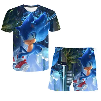 2020 nou Casual baietel de Vară de imprimare 3D sonic ariciul Îmbrăca Băiatul Stabilită de Îmbrăcăminte Sport, tricou+ pantaloni Scurti Costume de Poliester Seturi
