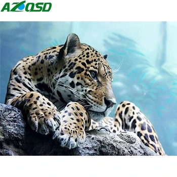 AZQSD Diamant Broderie Leopard Mozaic de Diamante Pictura Plină Piața de Animale Manual Complet Pătrat Burghiu Manual Cadou