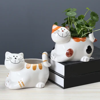 Pisica Drăguț Ceramice Ghiveci Ghiveci Desktop Ornamente Hidroponice Vaza Acasă Decoratiuni De Gradina Suculente Oală Oală De Plante