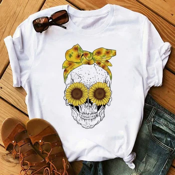 Vara Craniu Flori Estetică Arta tricouri Femei Tricou Punk Rock Haine de Cavaler Imprimate T-shirt de Fitness Femei Îmbrăcăminte 2020