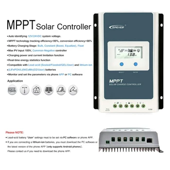 EPEVER 10A 20A 30A 40A MPPT Controler de Încărcare Solar 12V/24V Auto Contoarelor de la Distanță MT50 se Potrivesc Pentru Baterie cu Litiu Negative Sol LCD