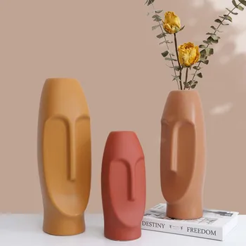 Desktop Decor Nordic Creatoare A Omului Față Vaza Decor Acasă Accesorii Ornamente Ceramice Simplu Arta Aranjament De Flori
