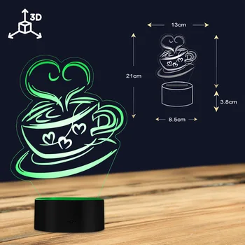 Ceașcă de cafea Iluzie Optică 3D Lumina de Noapte Noutate de Noapte LED-uri Lampa de Control Tactil Acrilic Gravat Cadou 7 Culori Schimbare de Decor Birou