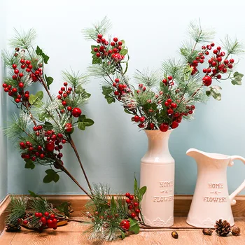 Crăciun Boabe Artificiale, conuri de Brad Roșu Fructe pentru Decor de Crăciun Fals Flori Pin Artificiale Ramuri de Copac