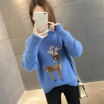 En-gros 2019 nou toamna iarna Fierbinte de vânzare de moda pentru femei casual cald frumos SweaterCartoon paiete cerb pulover